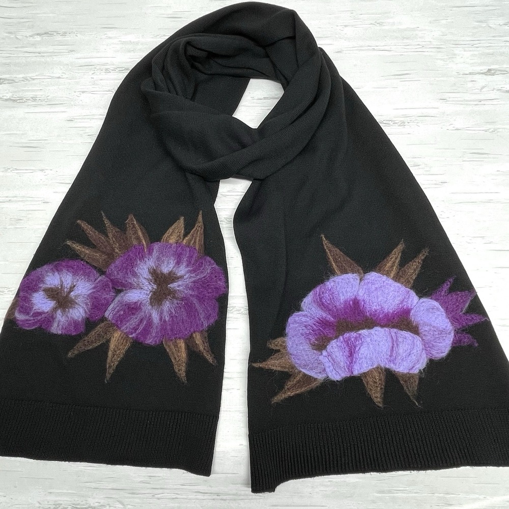 J. Jill Women's Knit Scarf Dimensional Flowers Cozy Wool Blend One Size‎